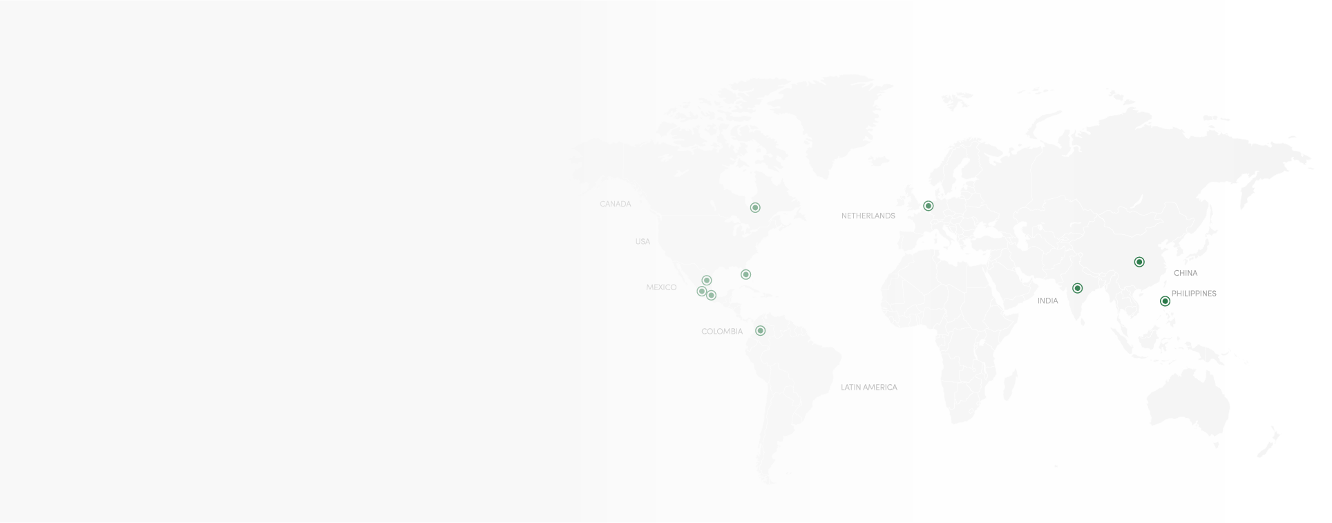 World map of GreenChem operations and offices