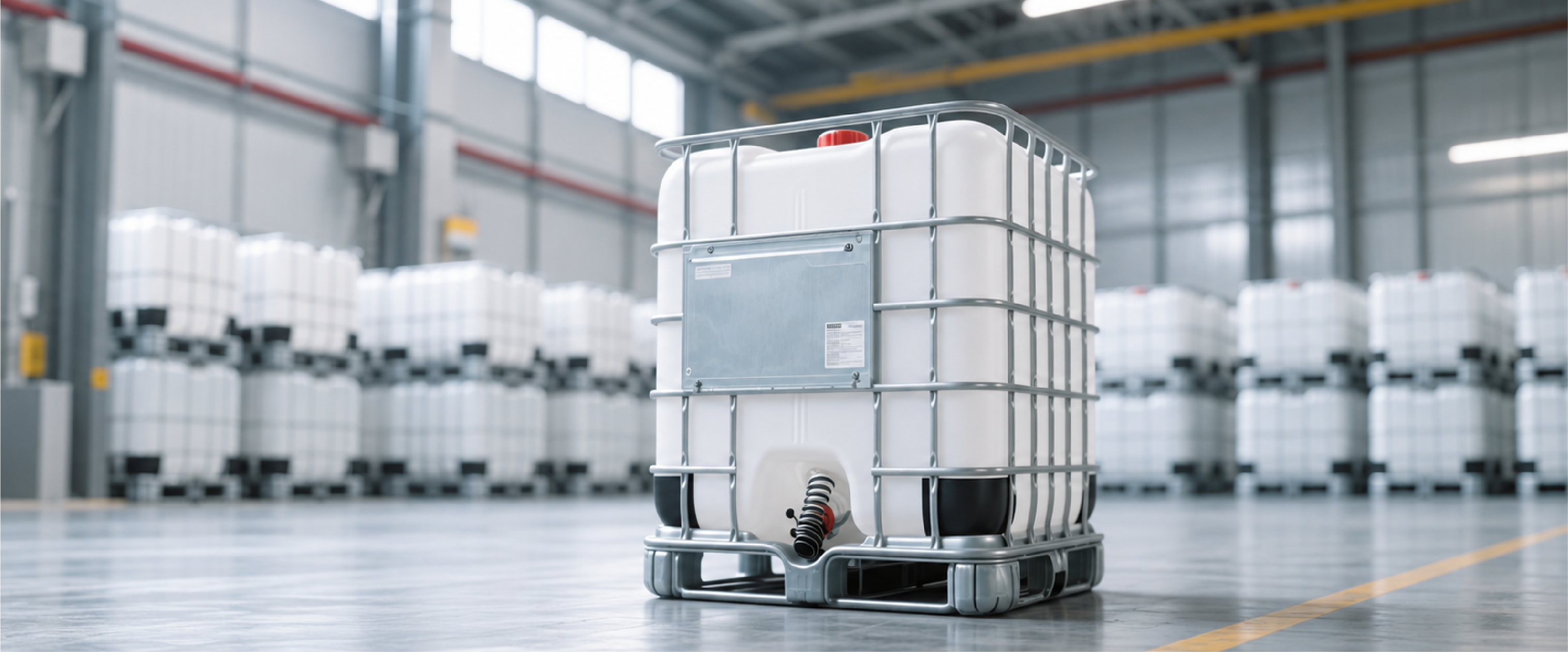IBC tote packaging in a GreenChem warehouse