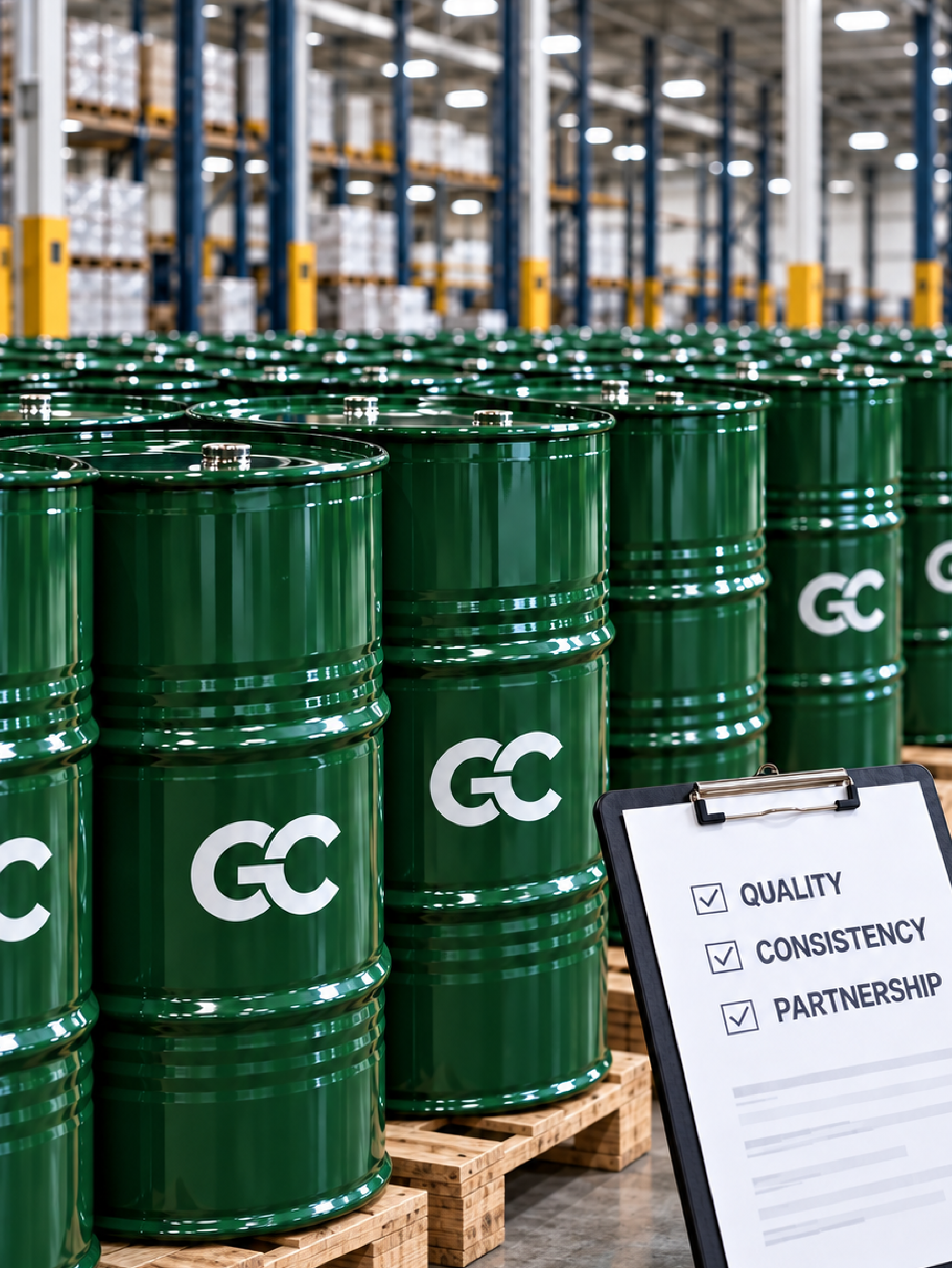 GreenChem drums with quality, consistency, and partnership checklist