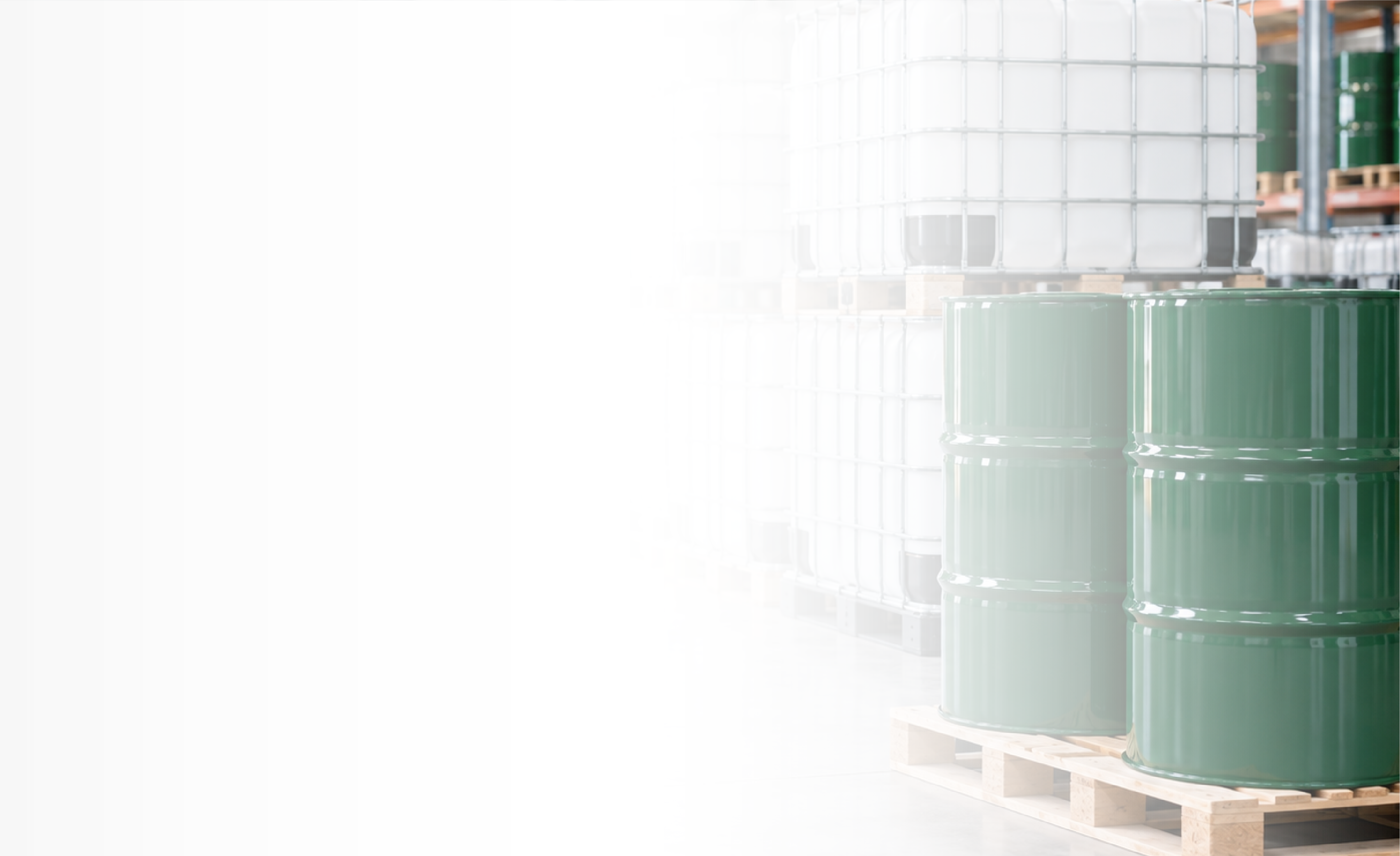 GreenChem drums and IBC totes in a warehouse